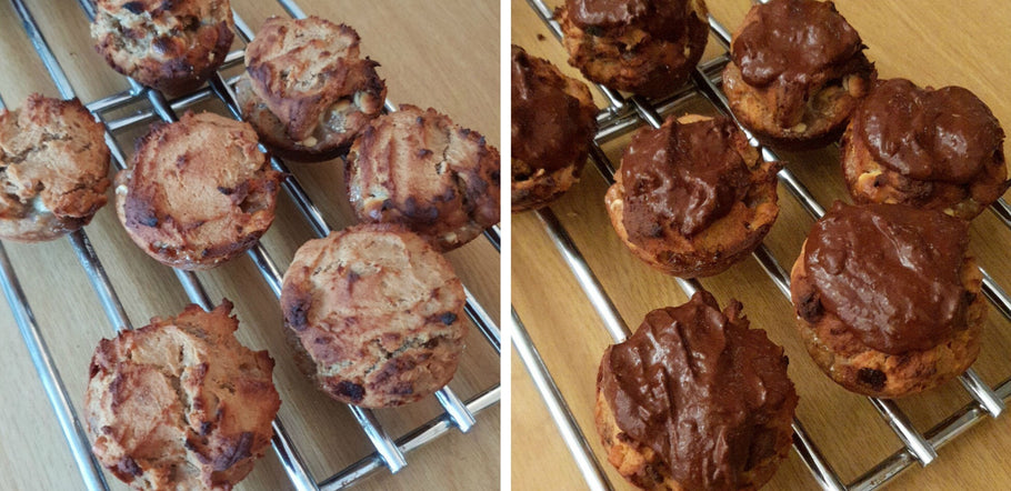 Peanut Butter Banana Muffins with Chocolate Frosting